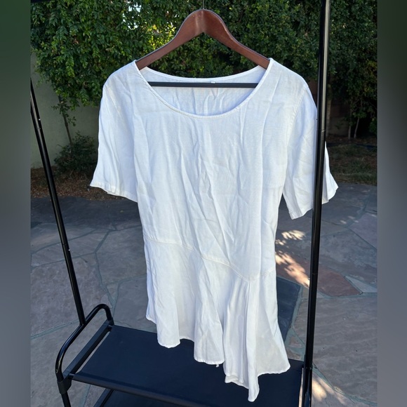 White M Tunic Top Linen Blend Peplum Asymmetrical Hem - Picture 3 of 3